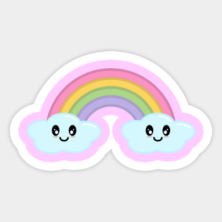 Kawaii Cute Happy Rainbow and Clouds in Pink Sticker